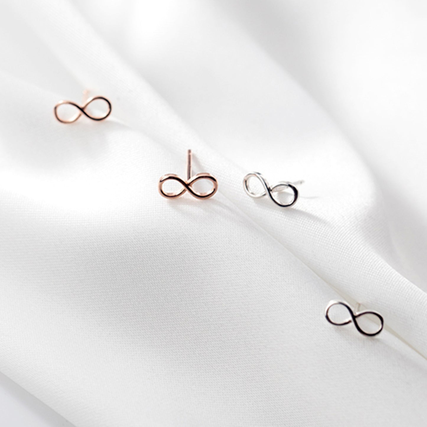Sterling Silver Small Plain Shine Infinity Infinite Love Knot Stud Earrings 2 Tones