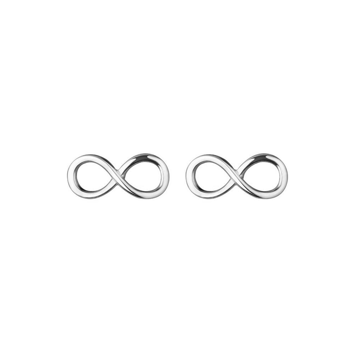 Sterling Silver Small Plain Shine Infinity Infinite Love Knot Stud Earrings 2 Tones