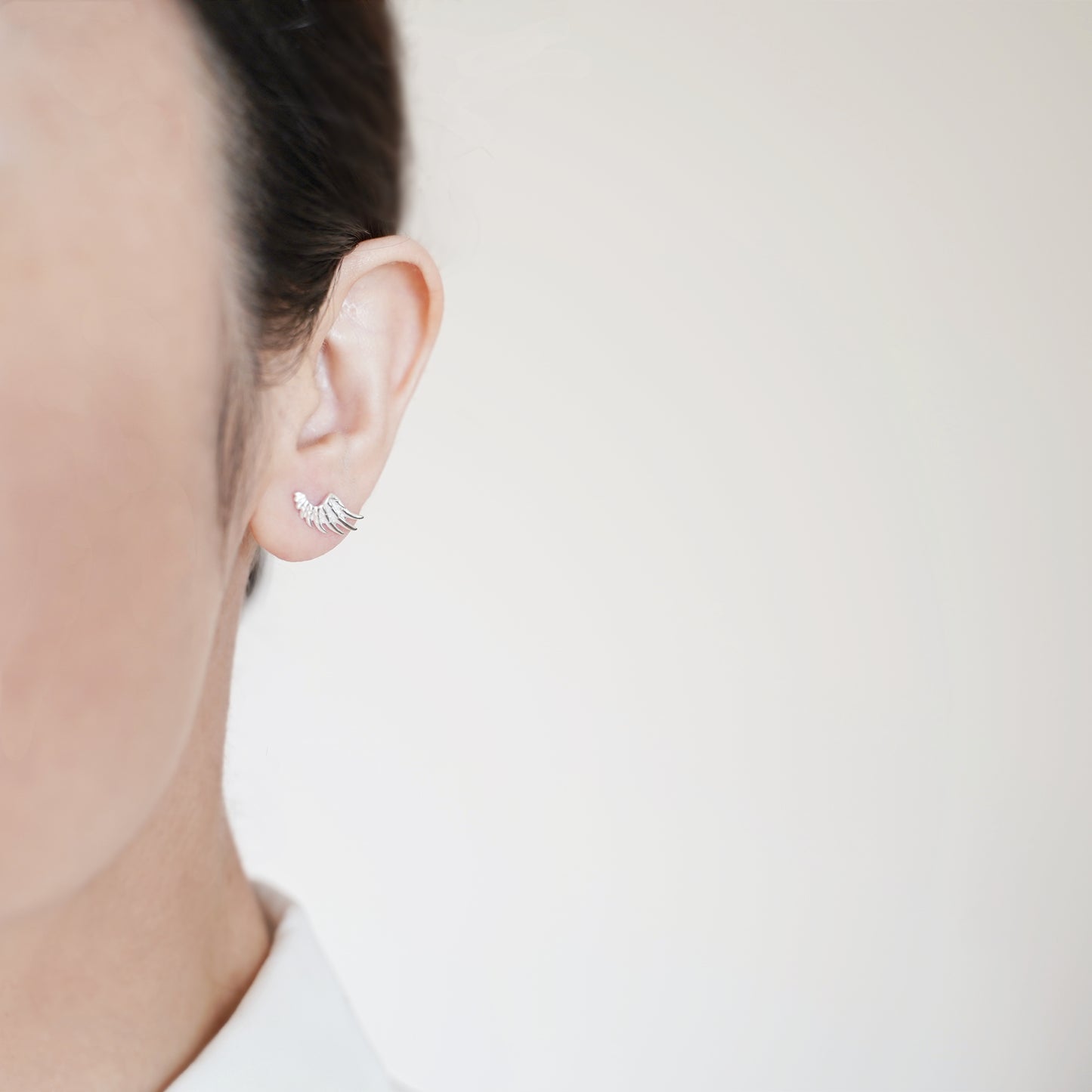 Sterling Silver Guardian Angel Wing Textured Feather Stud Earrings