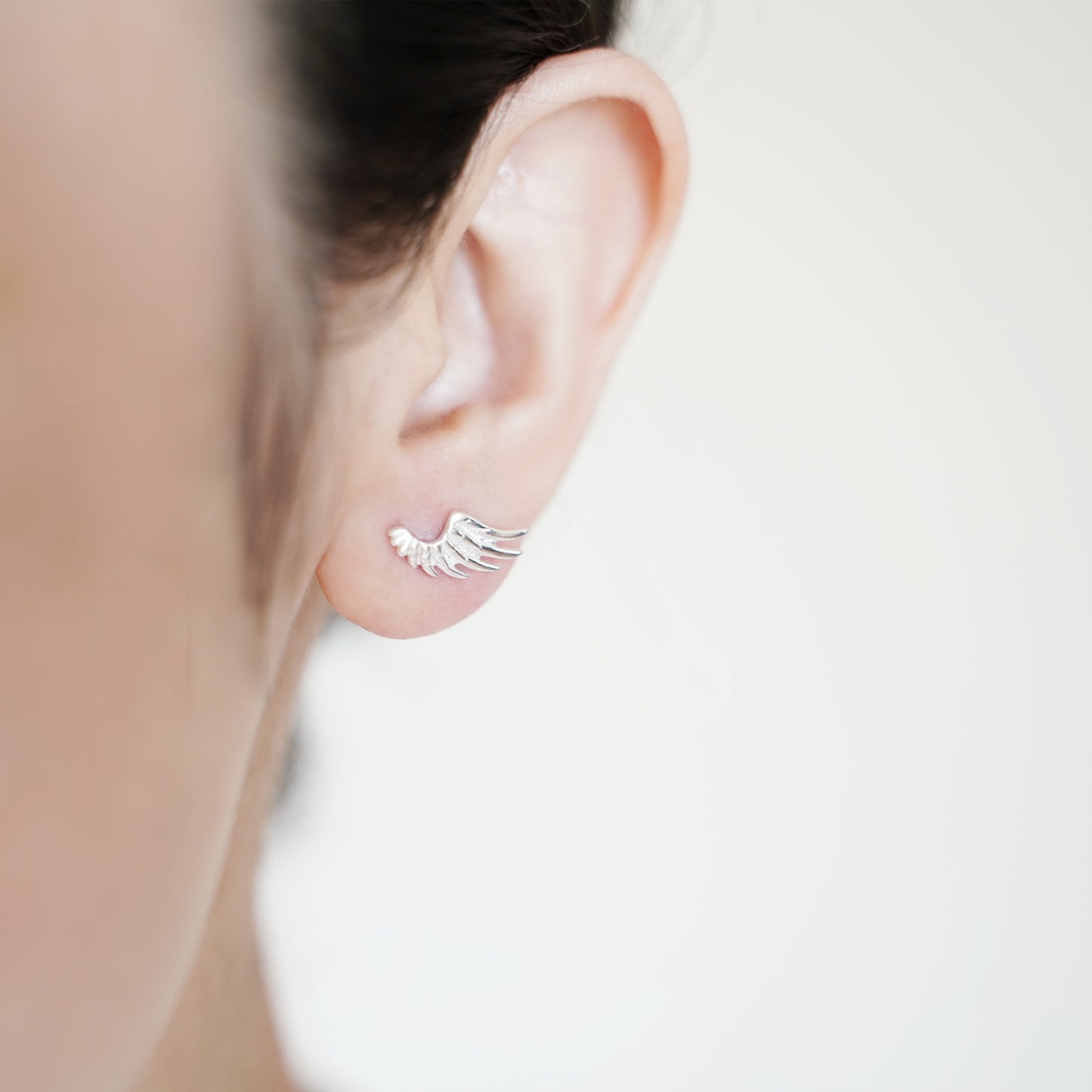 Sterling Silver Guardian Angel Wing Textured Feather Stud Earrings