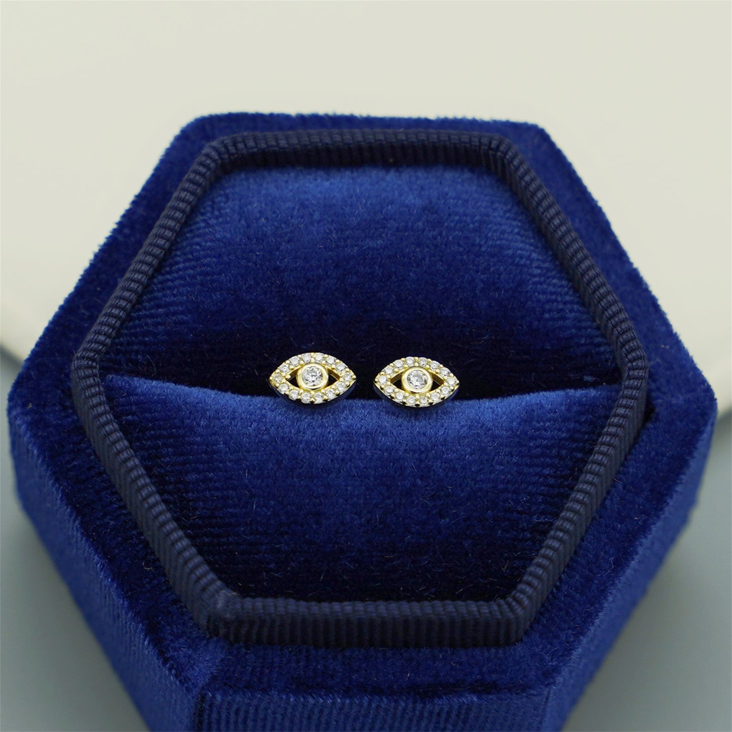 sugarkittenlondon 14K Gold Evil Eye Clear Crystal CZ Stud Earrings with 925 Sterling Silver Butterfly Backs