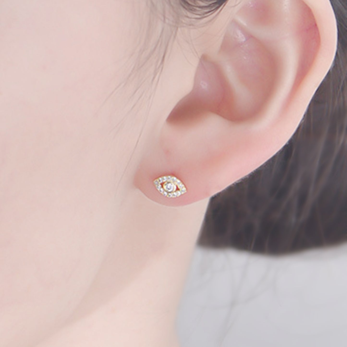 sugarkittenlondon 14K Gold Evil Eye Clear Crystal CZ Stud Earrings with 925 Sterling Silver Butterfly Backs