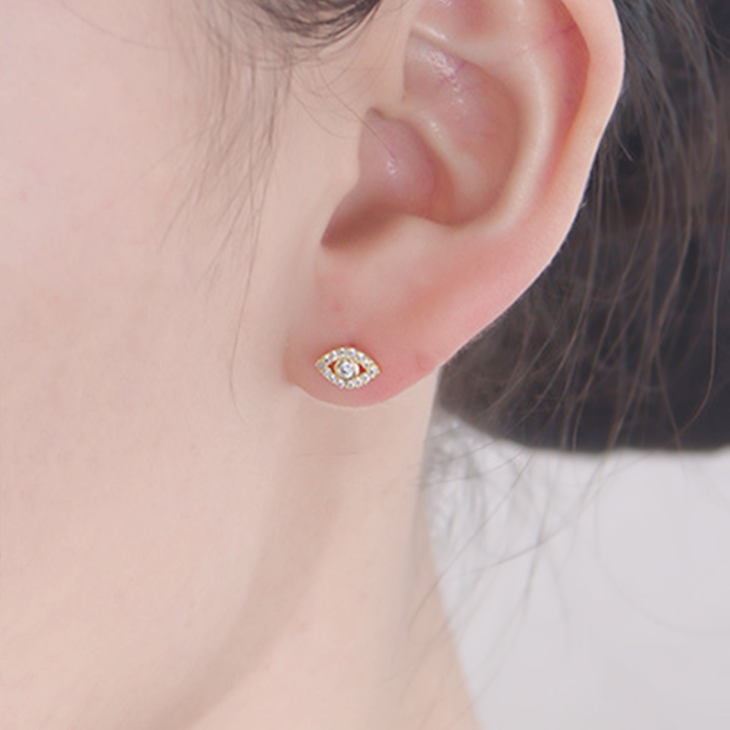 sugarkittenlondon 14K Gold Evil Eye Clear Crystal CZ Stud Earrings with 925 Sterling Silver Butterfly Backs