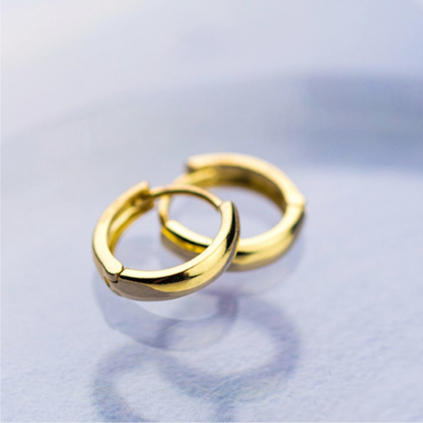 18K Gold Huggie Earrings on Sterling Silver Base, Small 8mm Hoop, 2mm Band, Unisex