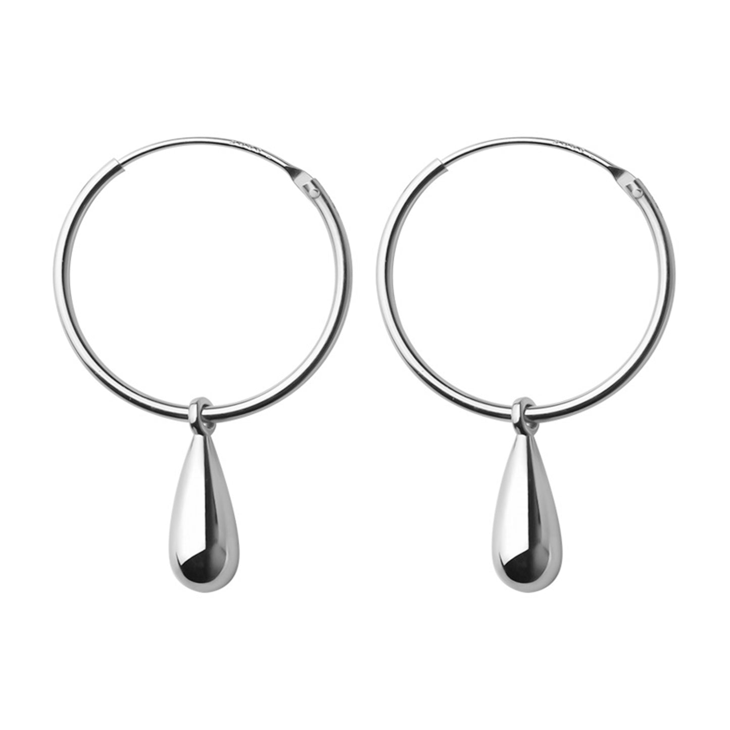 Rhodium-Plated Sterling Silver 20mm Hinged Hoop Circle Sleeper Teardrop Earrings