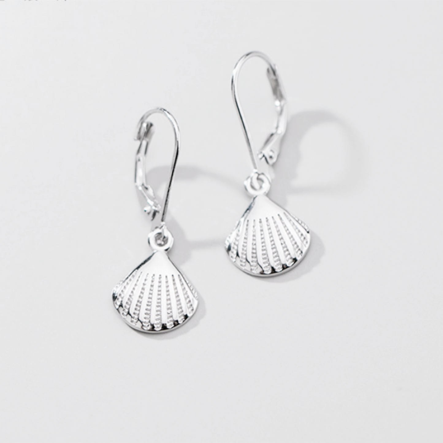 Sterling Silver Shell Hoop Earrings with Spring Leverback Closure