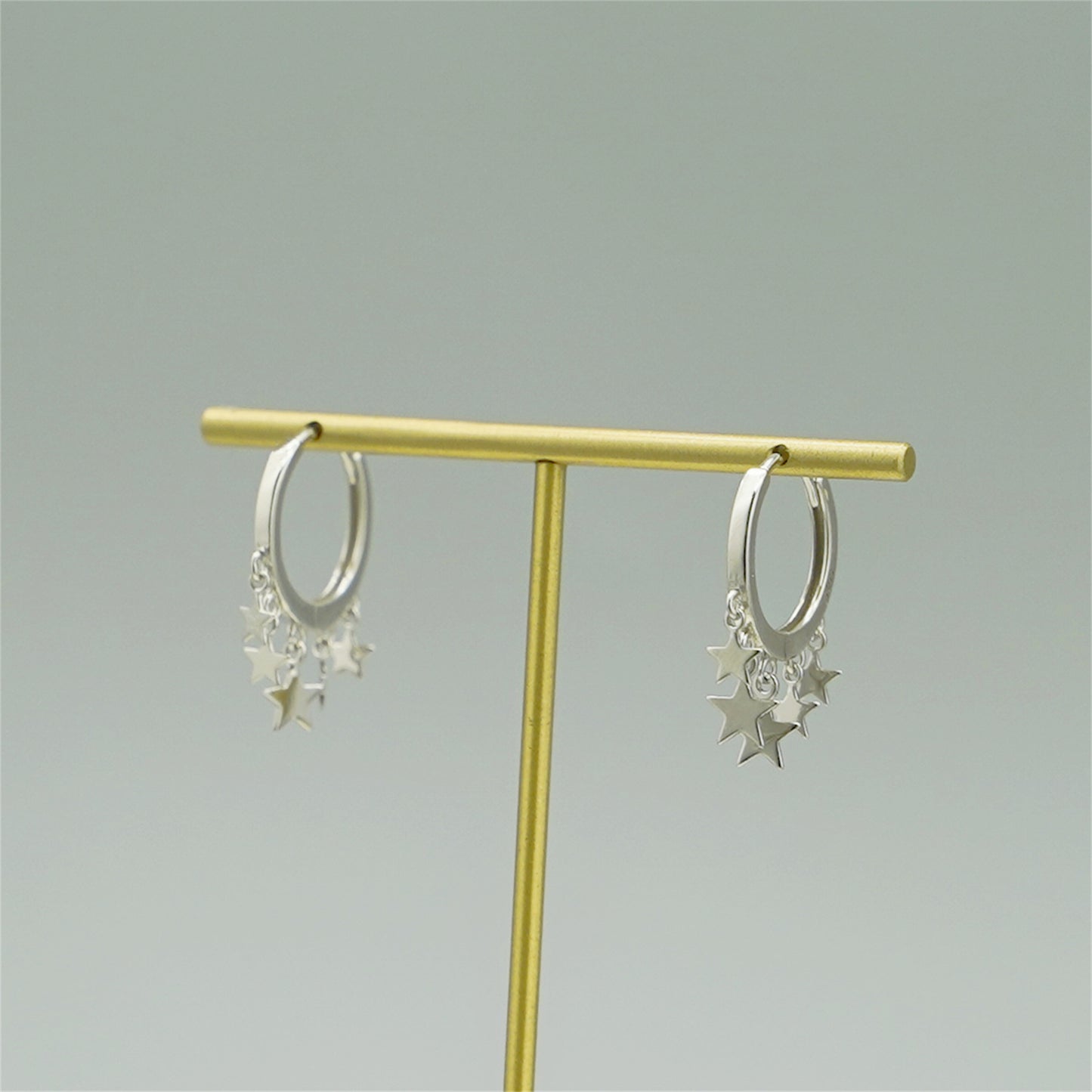 Sterling Silver Hinged Hoop Star Earrings with Charm Drops