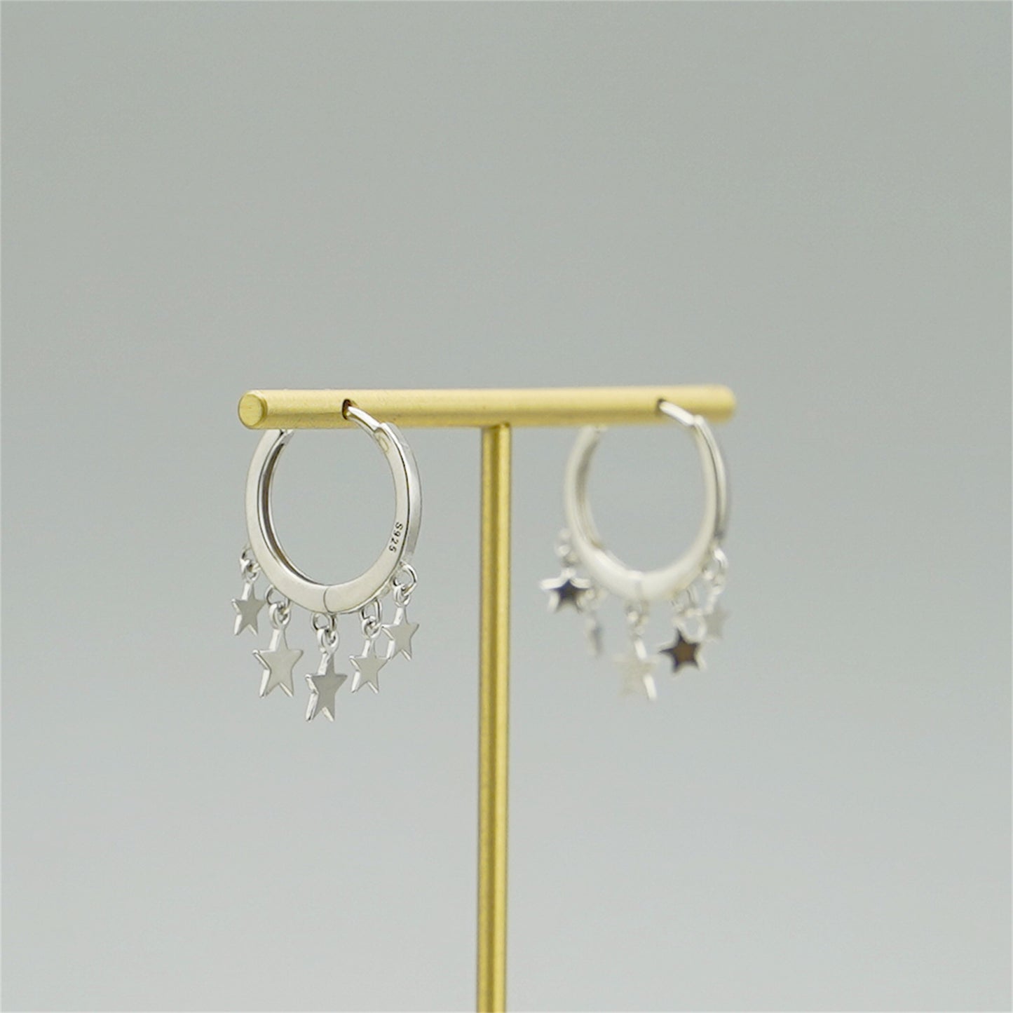 Sterling Silver Hinged Hoop Star Earrings with Charm Drops