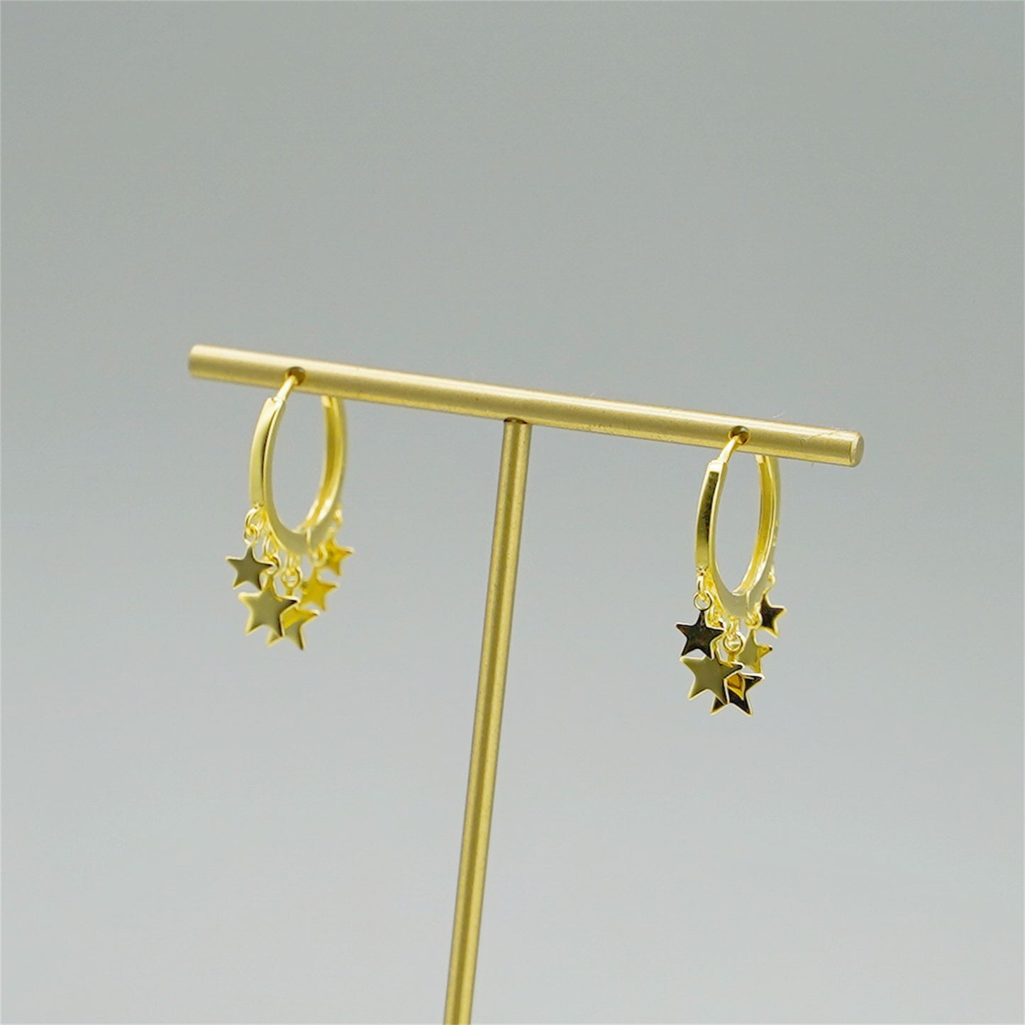 18K Gold-plated Sterling Silver Star Sleeper Hinged Hoop Charm Drop Earrings