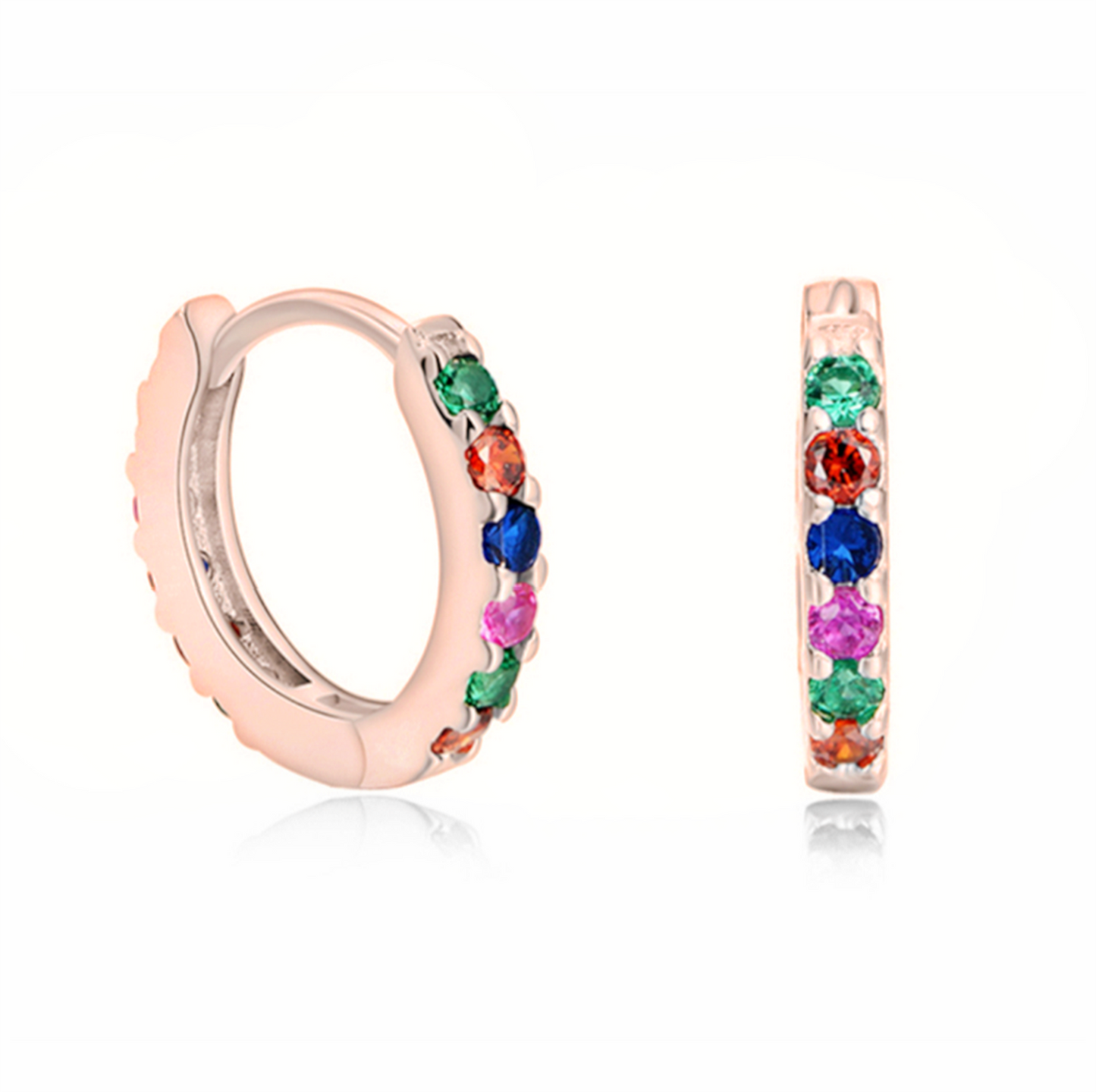 Sterling Silver Rainbow Cubic Zirconia Huggie Hoop Cuff Earrings 3 Tones