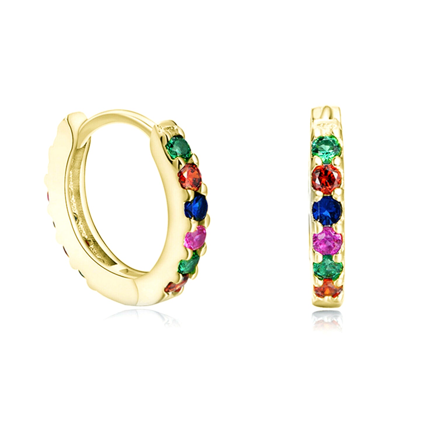 Sterling Silver Rainbow Cubic Zirconia Huggie Hoop Cuff Earrings 3 Tones