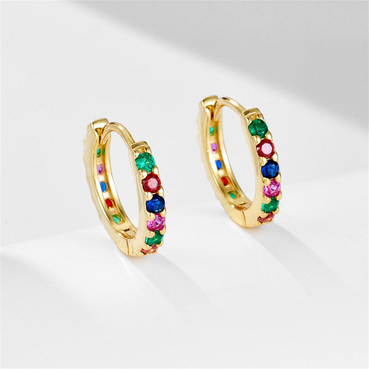Sterling Silver Rainbow Cubic Zirconia Huggie Hoop Cuff Earrings 3 Tones
