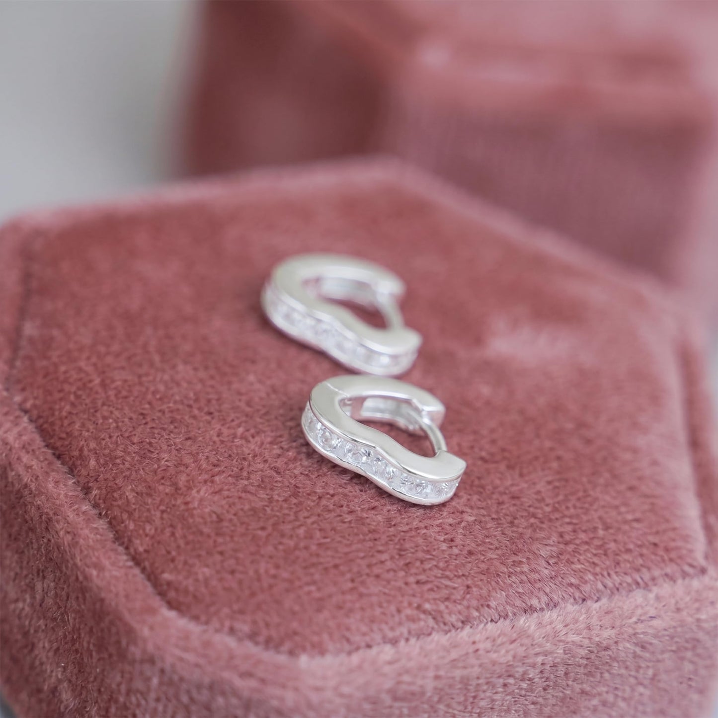 Silver Heart CZ Hoop Earrings