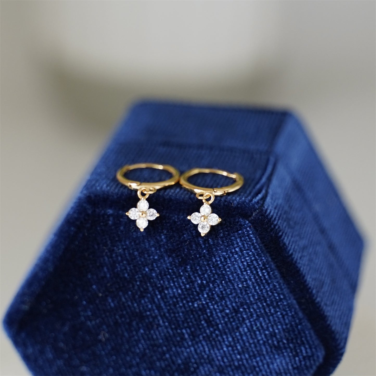 Sterling Silver Flower Hoop Earrings with CZ Charm - Hinged Huggie - 2 Tones
