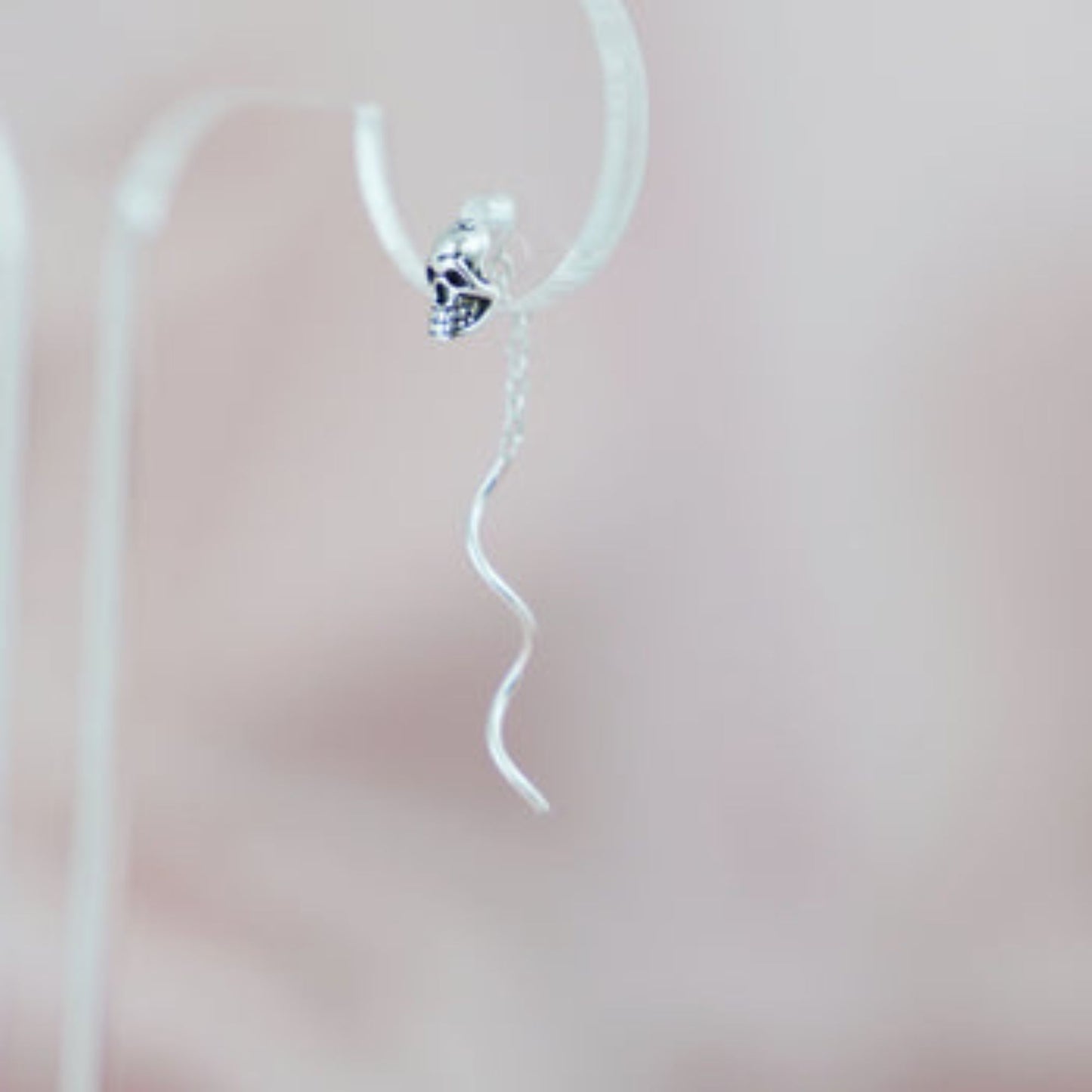 Sterling Silver Baby Skull Punk Gothic Pull Through Threader Dangle Earrings - sugarkittenlondon