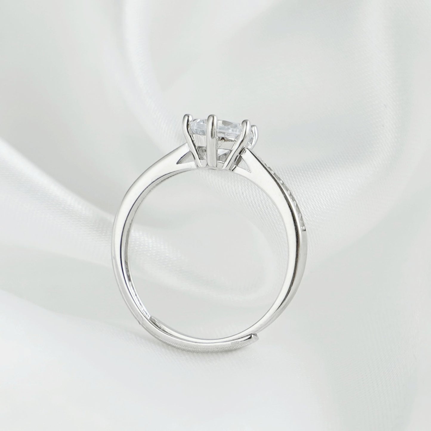 Sustainable Sterling Silver Engagement Ring with CZ Shoulders - sugarkittenlondon