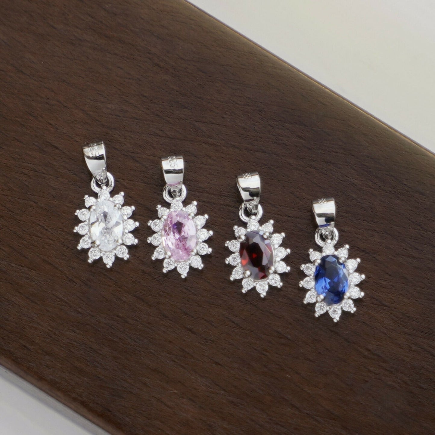 Unheated blue sapphire oval CZ Cluster studs sterling silver earring jewelry boxes - sugarkittenlondon