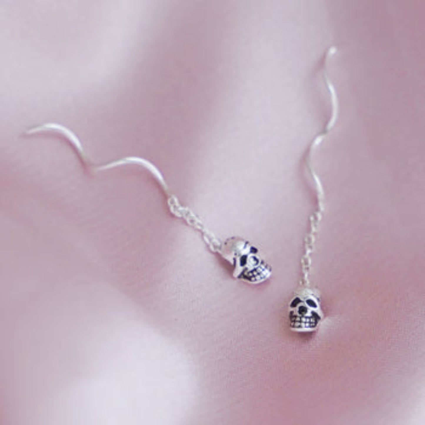 Sterling Silver Baby Skull Punk Gothic Pull Through Threader Dangle Earrings - sugarkittenlondon