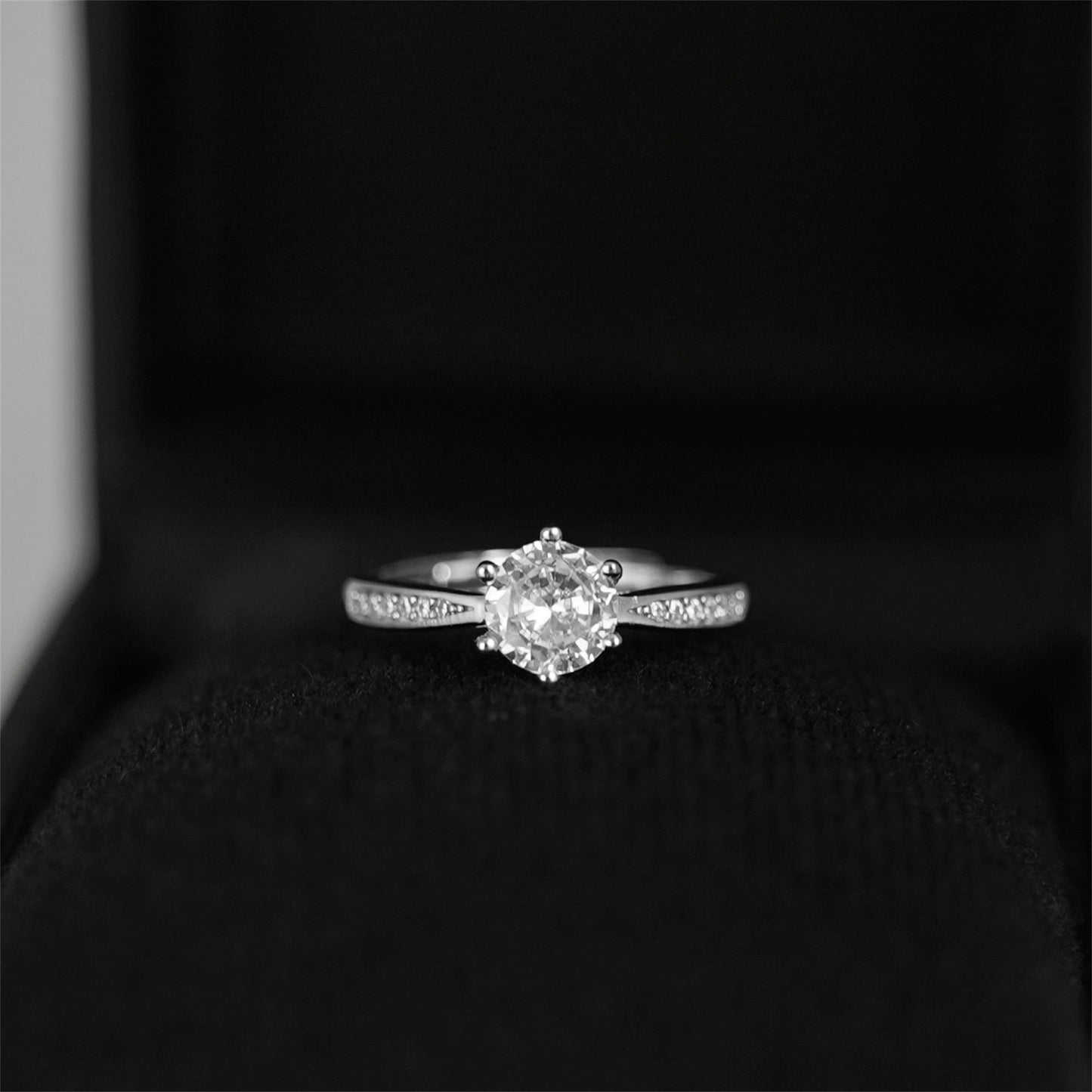 Sustainable Sterling Silver Engagement Ring with CZ Shoulders - sugarkittenlondon