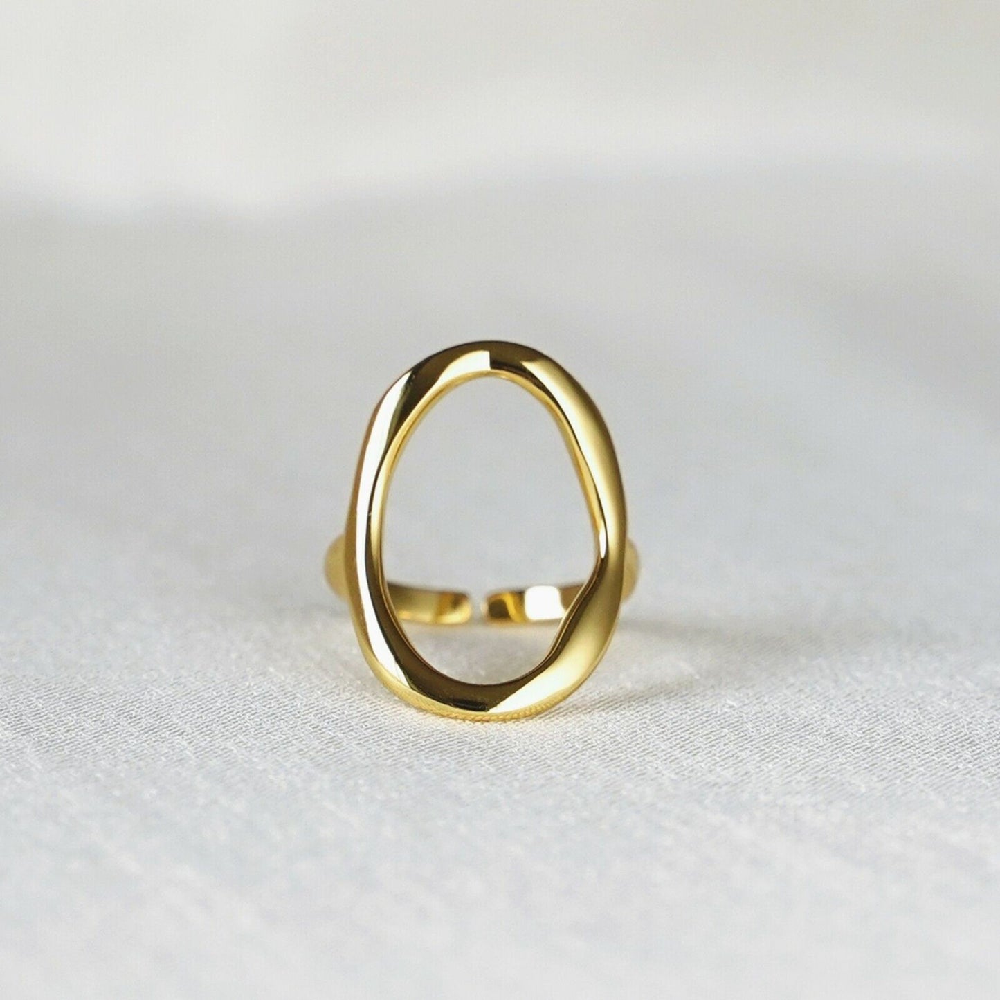 Gold on sterling silver rings chunky Shiny Bent oval shape cove ring - sugarkittenlondon