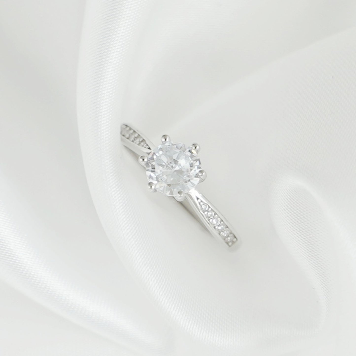 Sustainable Sterling Silver Engagement Ring with CZ Shoulders - sugarkittenlondon