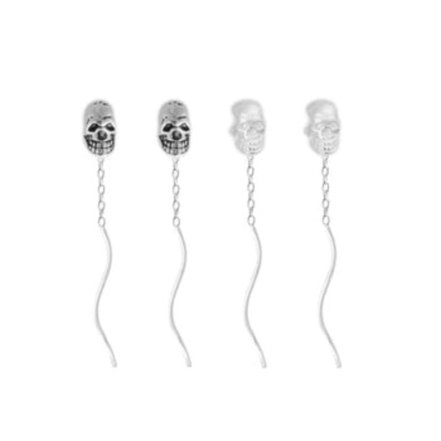 Sterling Silver Baby Skull Punk Gothic Pull Through Threader Dangle Earrings - sugarkittenlondon