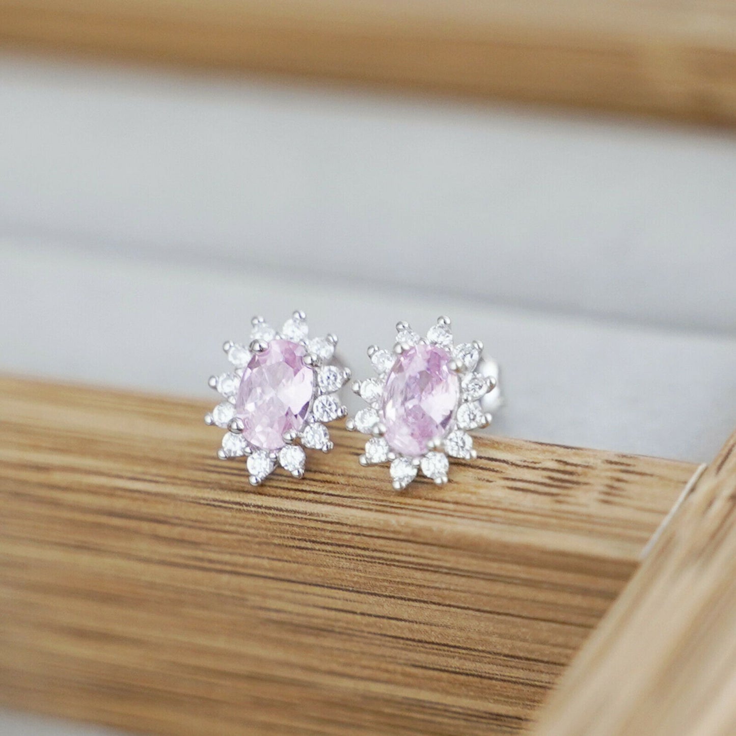 925 Sterling Silver Pink Cubic Zirconia Earrings Valentines Day Gift for Her - sugarkittenlondon