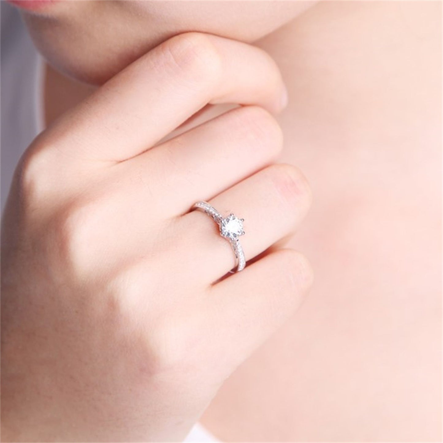 Sustainable Sterling Silver Engagement Ring with CZ Shoulders - sugarkittenlondon