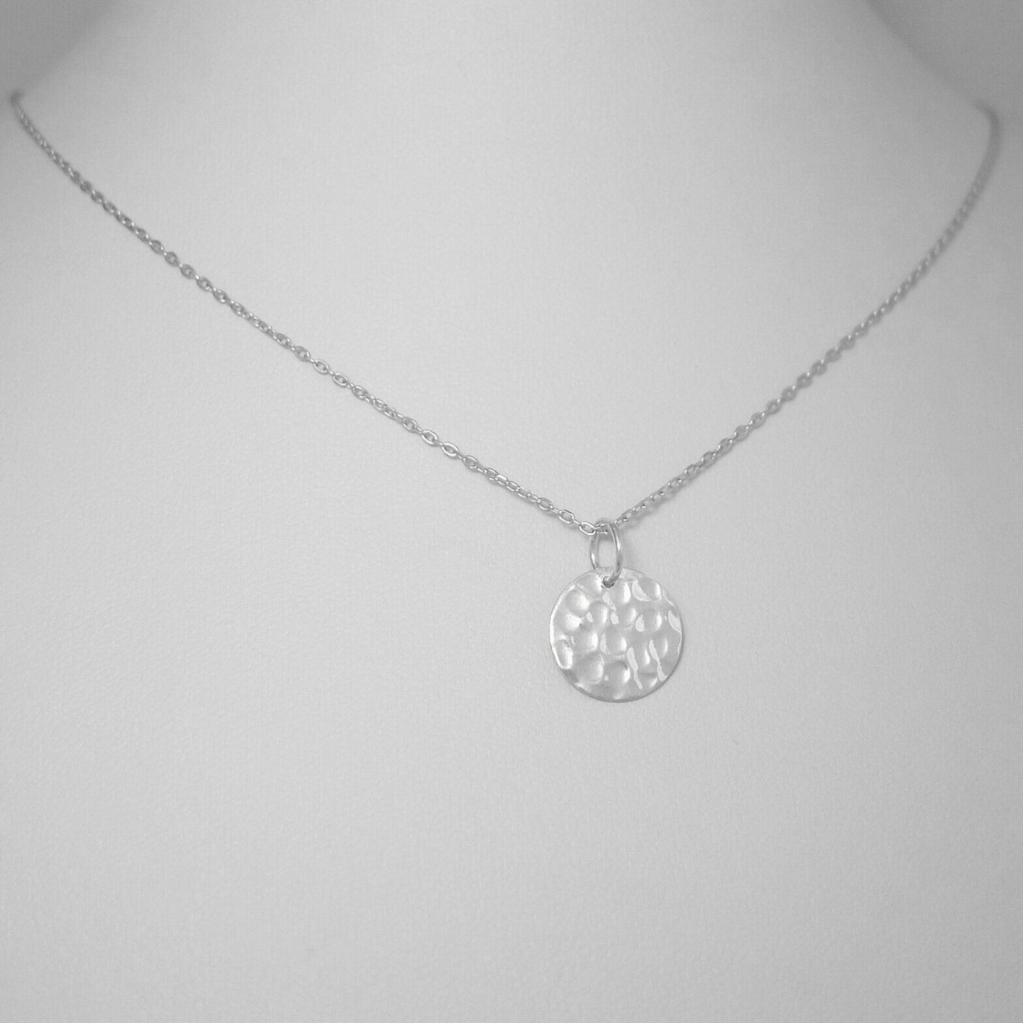 Sterling Silver Disc Hammered Dot Embossed Necklace Bracelet Pendant 12mm - sugarkittenlondon