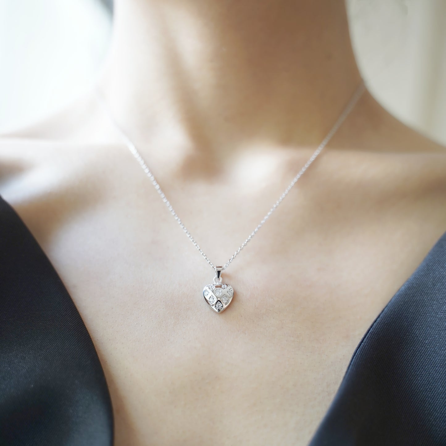 Sterling Silver Heart Necklace with Cubic Zirconia - A Gift for Her