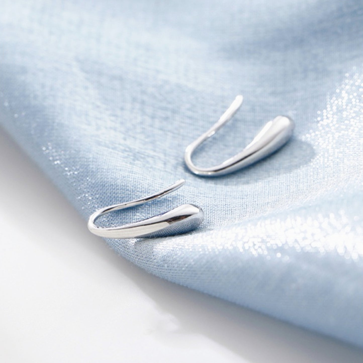 Drop Earrings Sterling Silver Plain Shiny Waterdrop Teardrop Hoop Drop Earrings 1.5cm