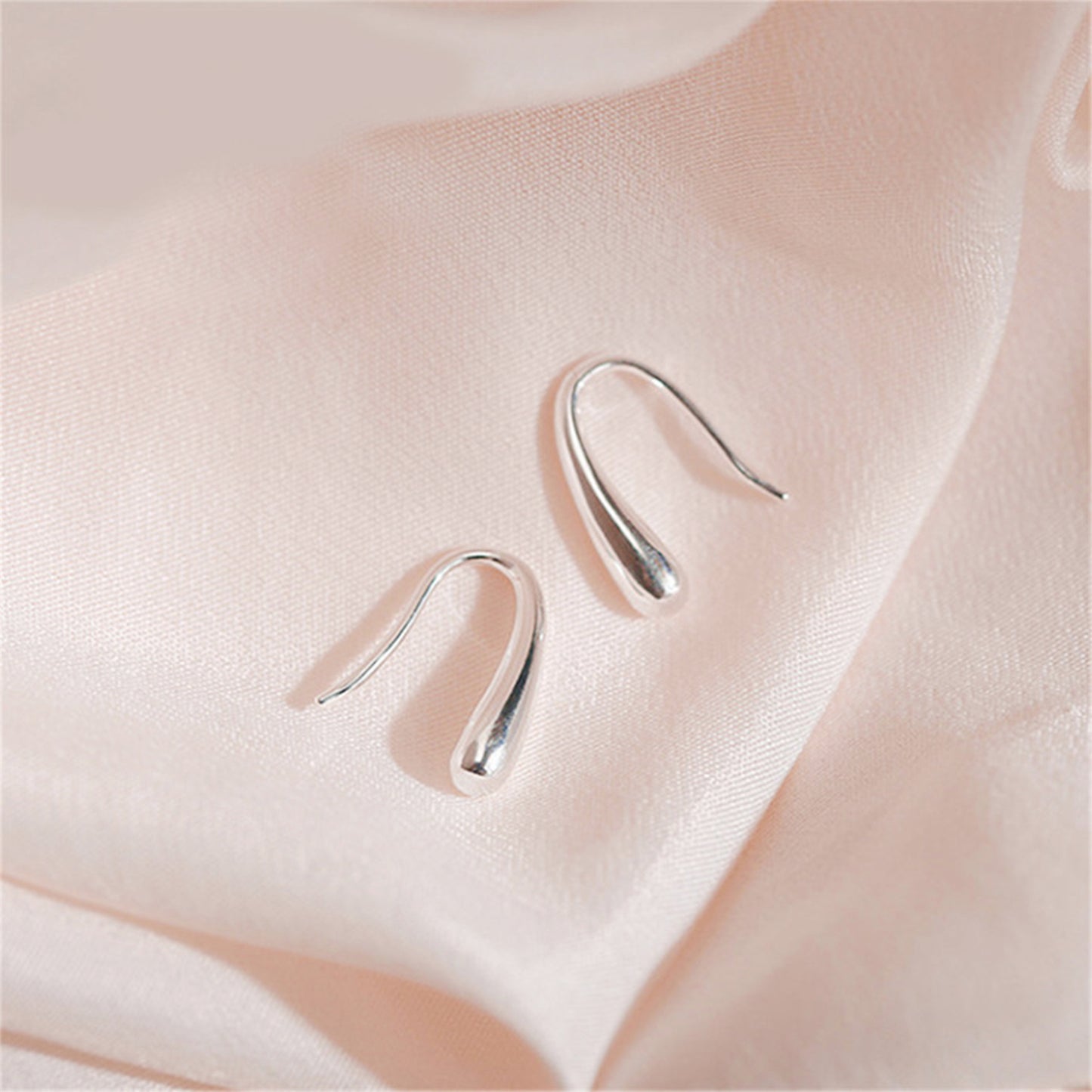 Drop Earrings Sterling Silver Plain Shiny Waterdrop Teardrop Hoop Drop Earrings 1.5cm