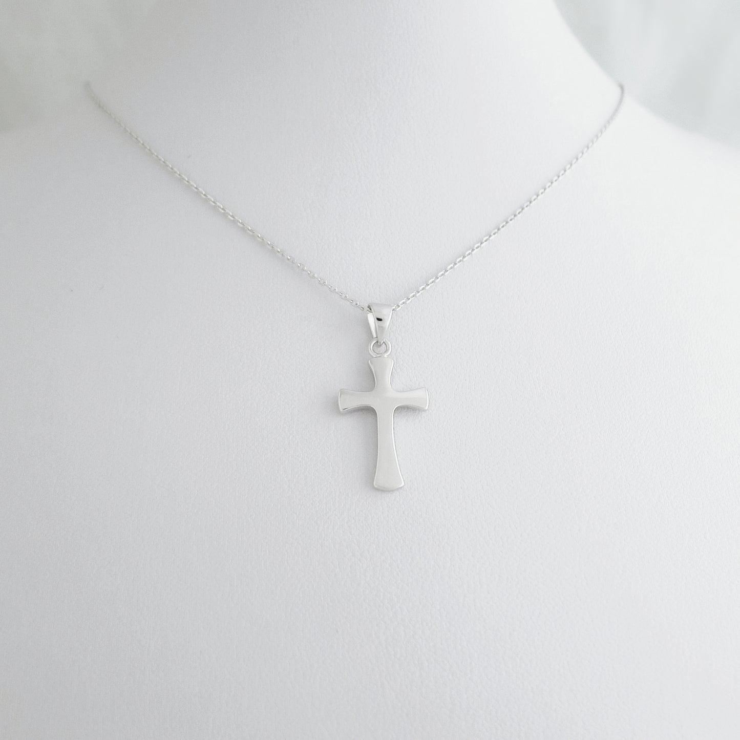 Sterling Silver Plain Shiny Polished Rounded Flared Cross Pendant Necklace - sugarkittenlondon