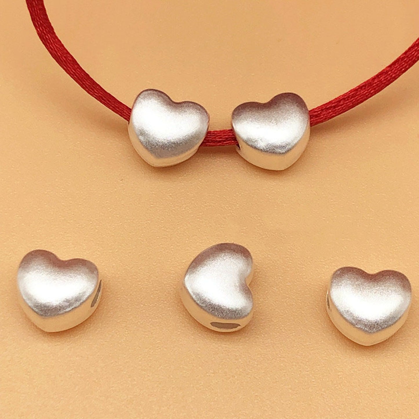 Sterling Silver Fine Silver Puffy Love Heart Spacer Charm Bracelet Bead