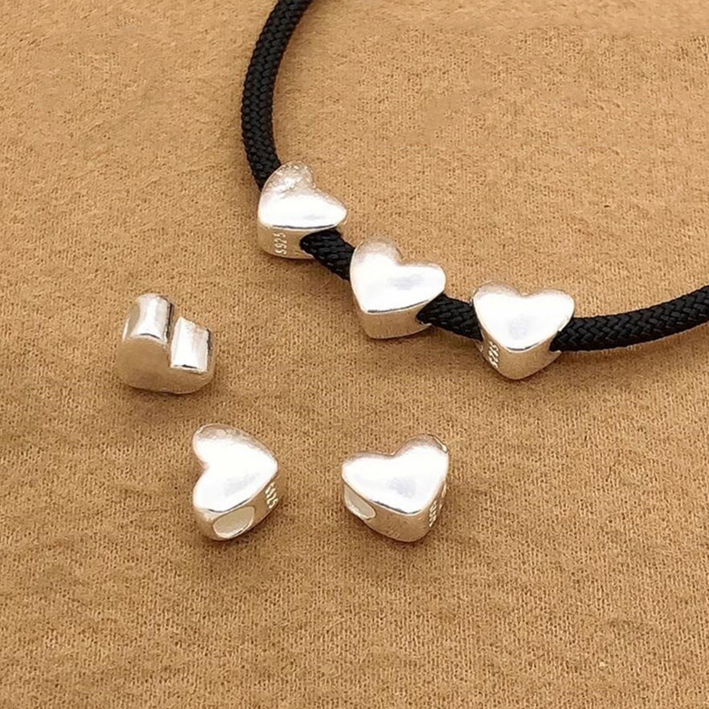 Sterling Silver Fine Silver Puffy Love Heart Spacer Charm Bracelet Bead