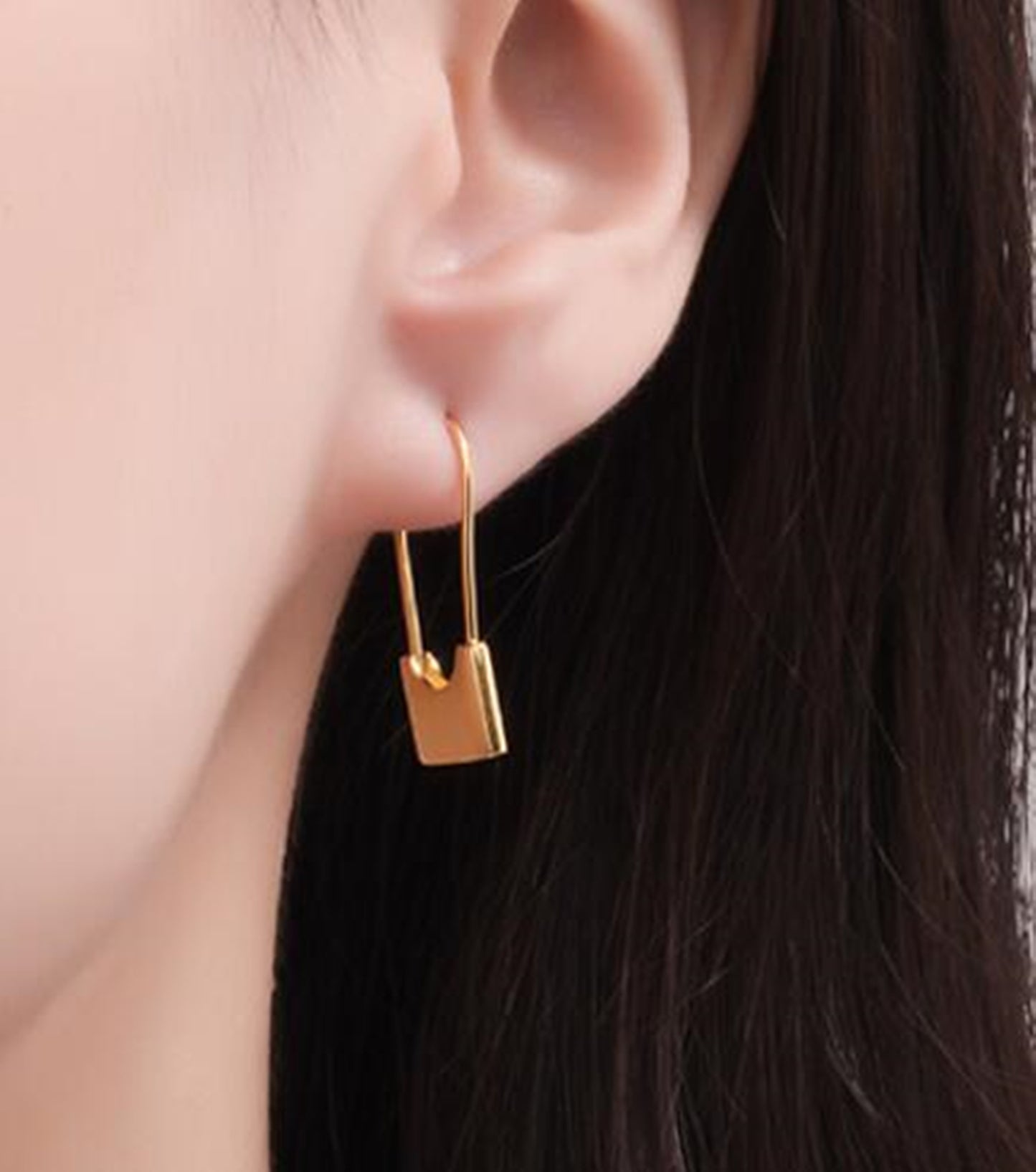 Sterling Silver Padlock Square Safety Pin Hoop Drop Cuff Earrings 2 Tones - sugarkittenlondon