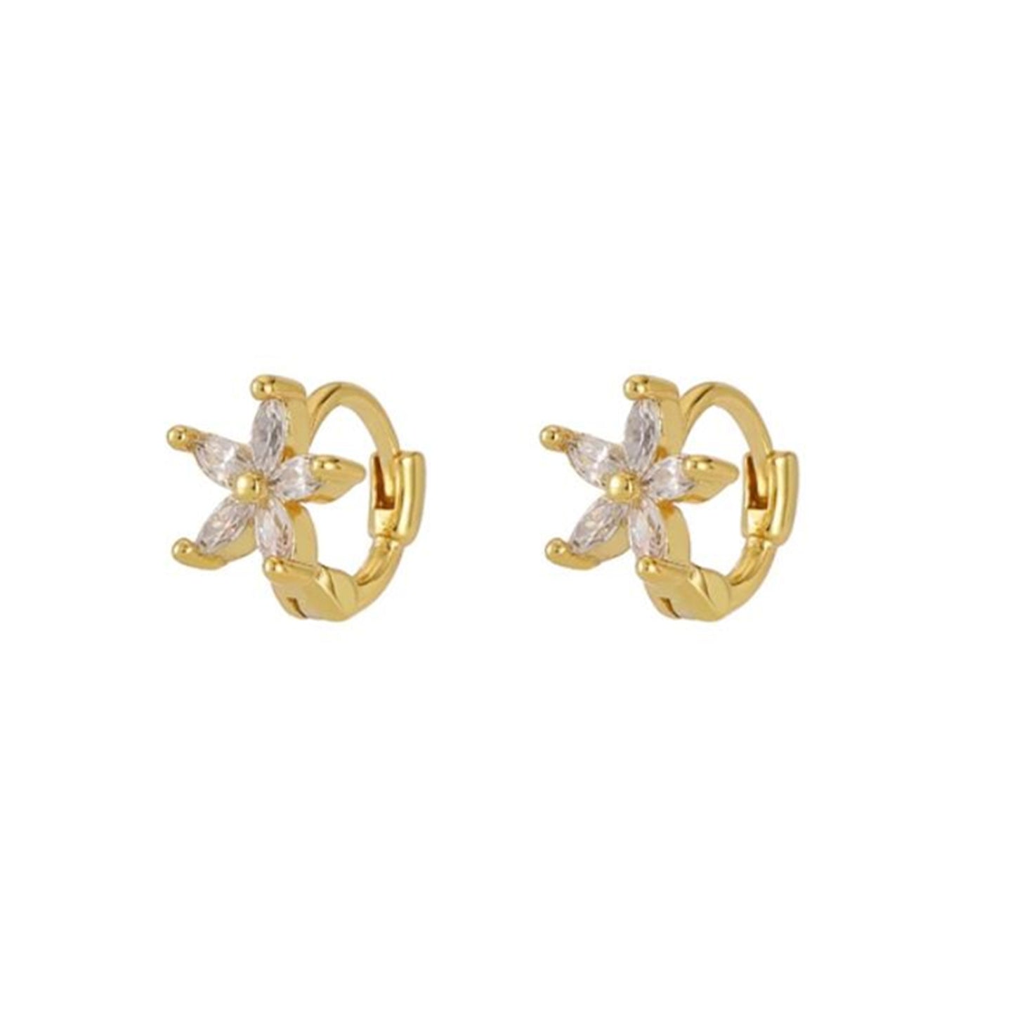 925 Sterling Silver Flower Huggie Hoop Earrings with CZ Accents 2 Tones