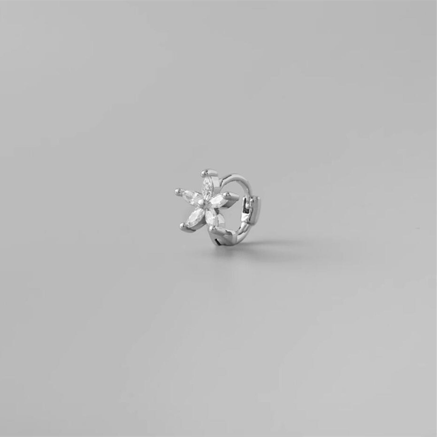 925 Sterling Silver Flower Huggie Hoop Earrings with CZ Accents 2 Tones