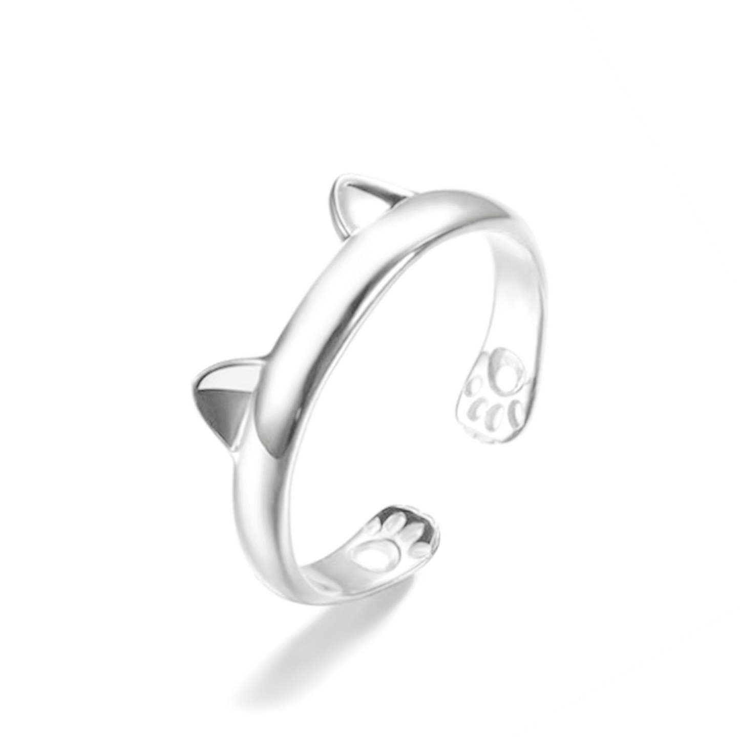 Sterling Silver Pink Black Glazed Kitten Ear Cat Paw Hug Ring Open Band Sizable - sugarkittenlondon