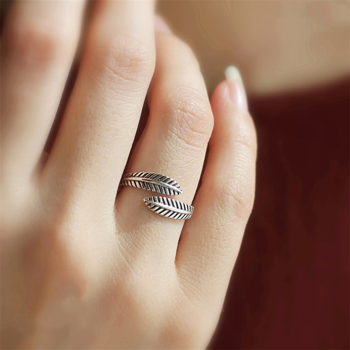 Sterling Silver Oxidized Feather Leaf Leaves Twisted Wire Knuckle Stacking Ring - sugarkittenlondon