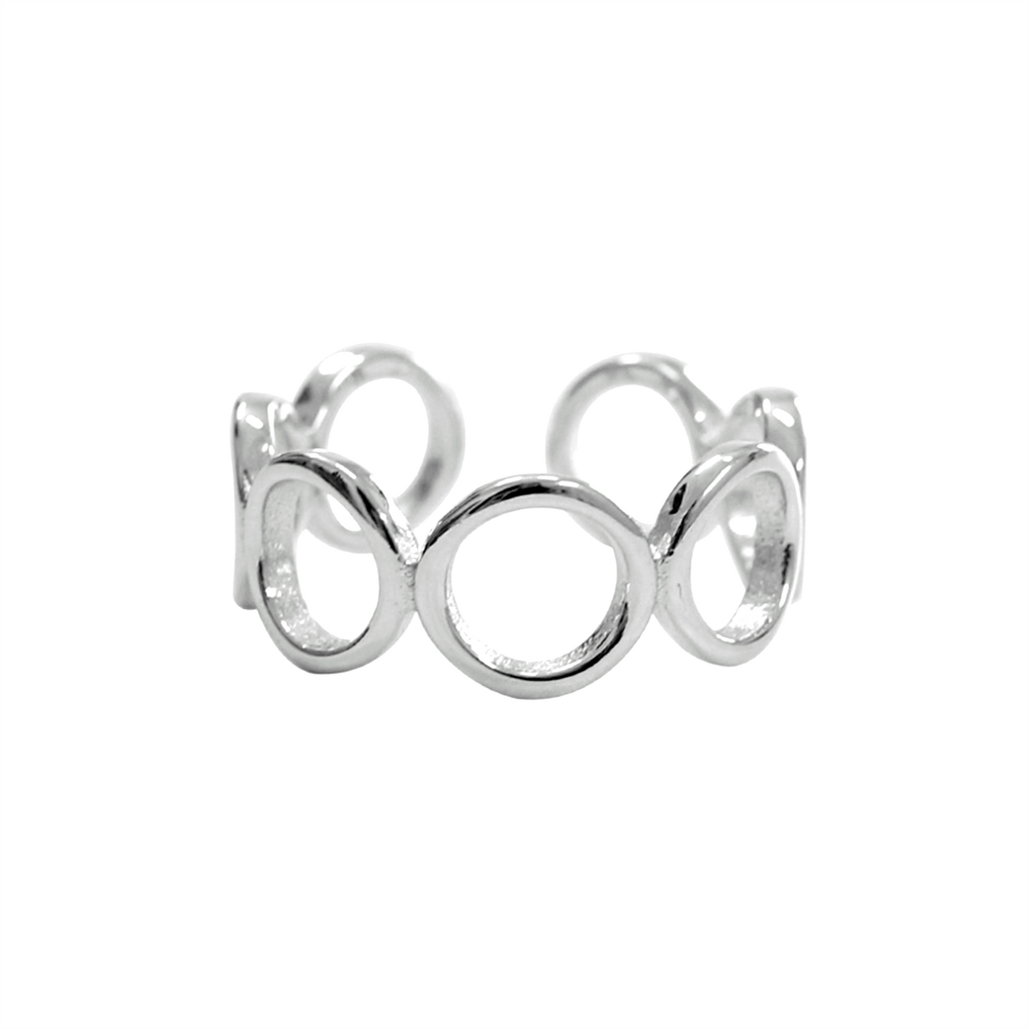Sterling Silver Linked Circle Infinity Open Band Ring - L to O Size, Adjustable