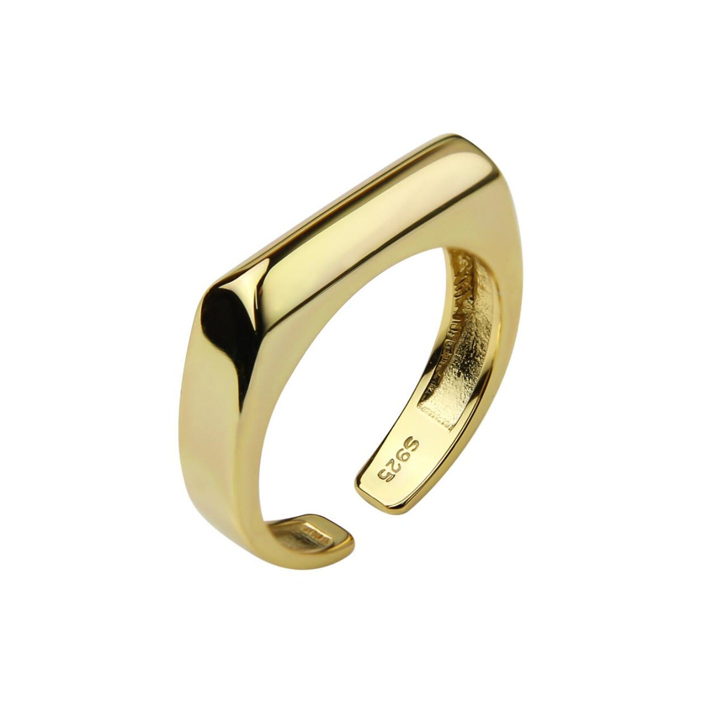 Sterling Silver Open Band Signet Ring with Polished Plain Pointy Square Design in 2 Tones