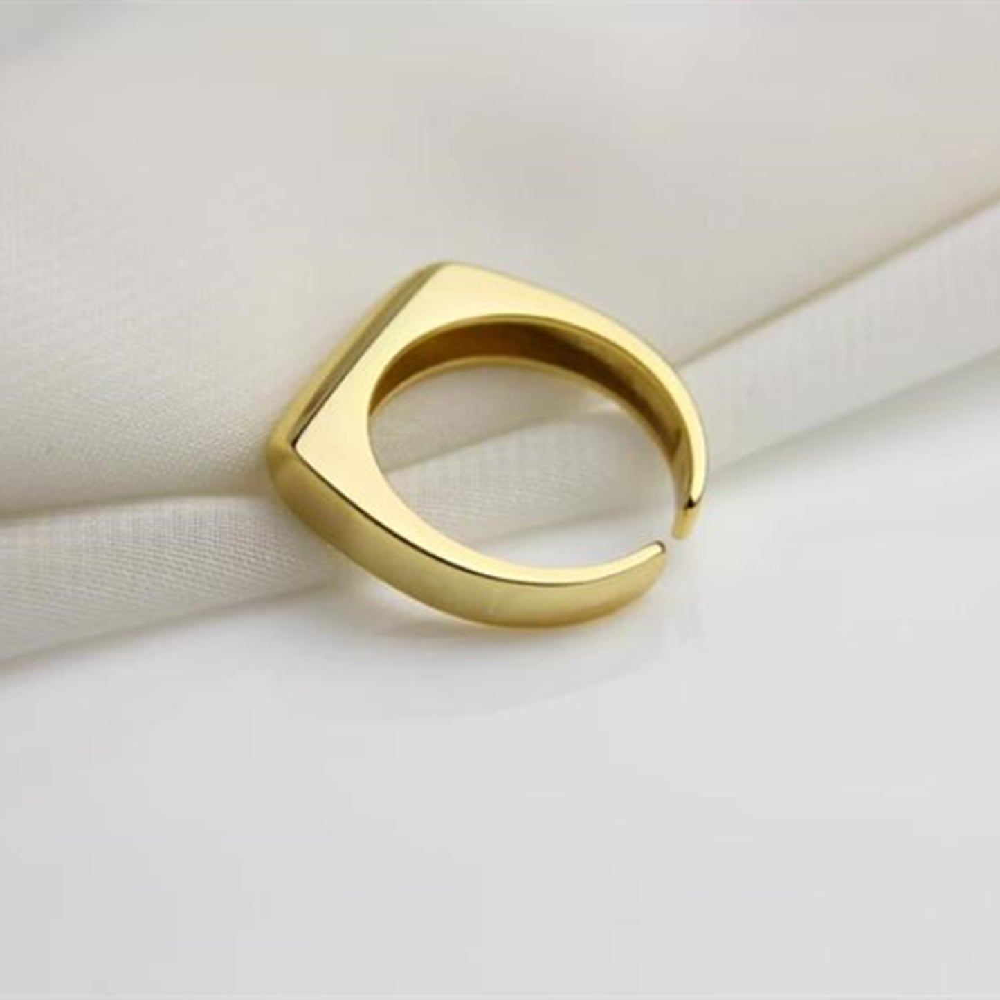 Sterling Silver Open Band Signet Ring with Polished Plain Pointy Square Design in 2 Tones