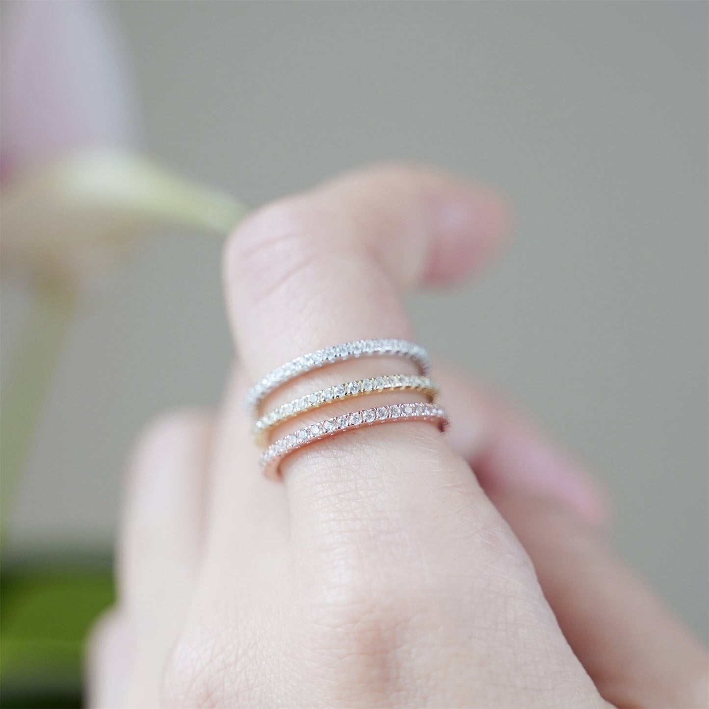 Eternity Ring with CZ in Sterling Silver, 18K Gold, and Rose Gold