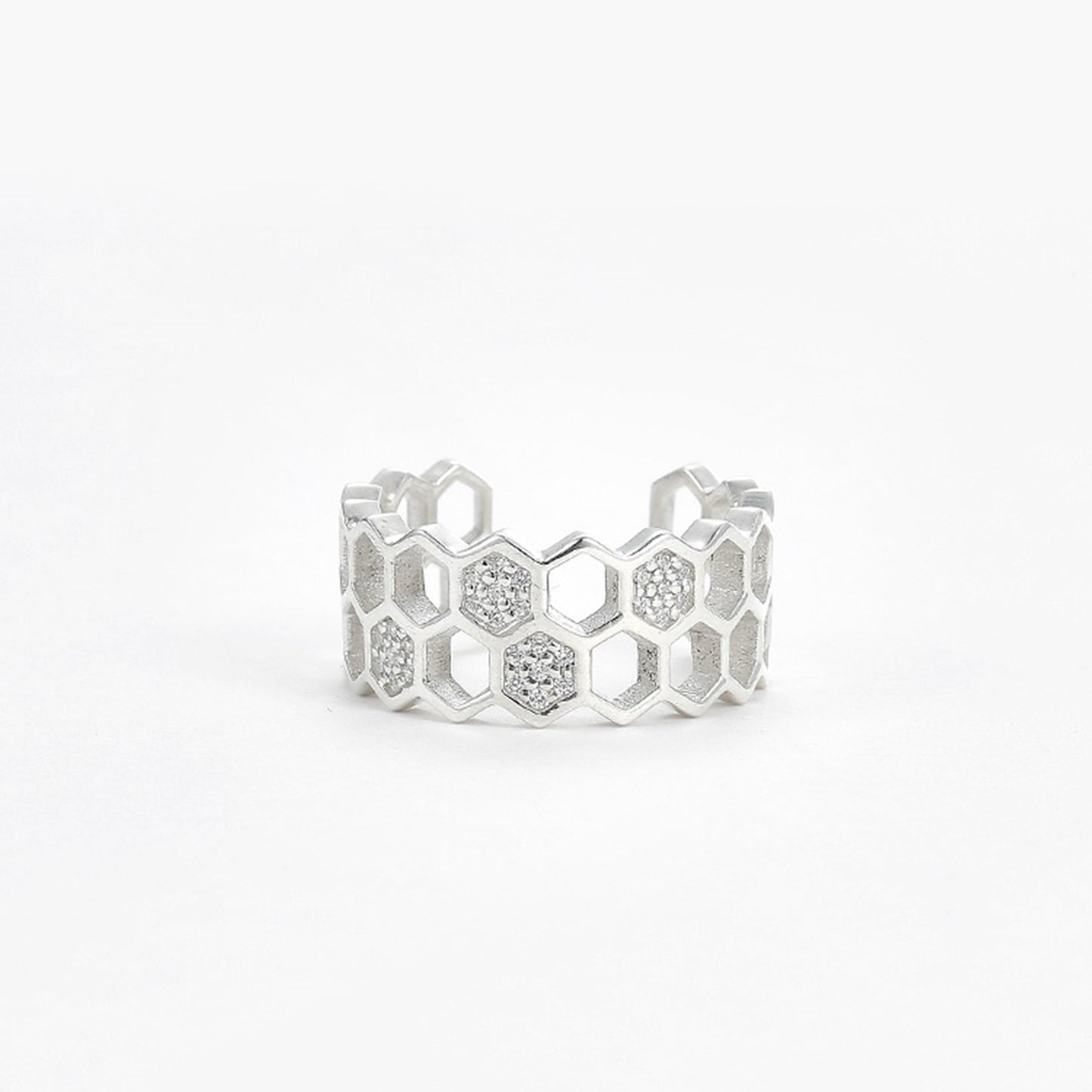 Sterling Silver Beehive Paved CZ Double Layer Open Band Wrap Ring