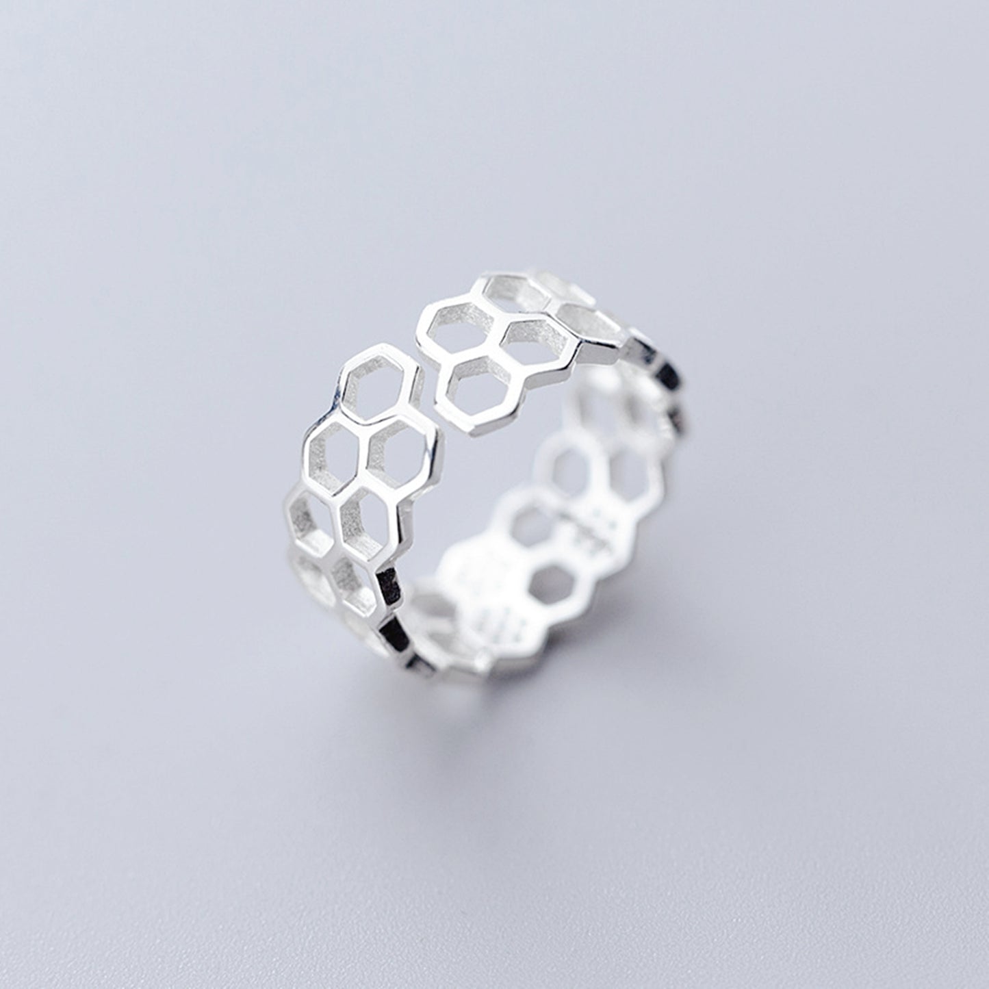 Sterling Silver Beehive Paved CZ Double Layer Open Band Wrap Ring