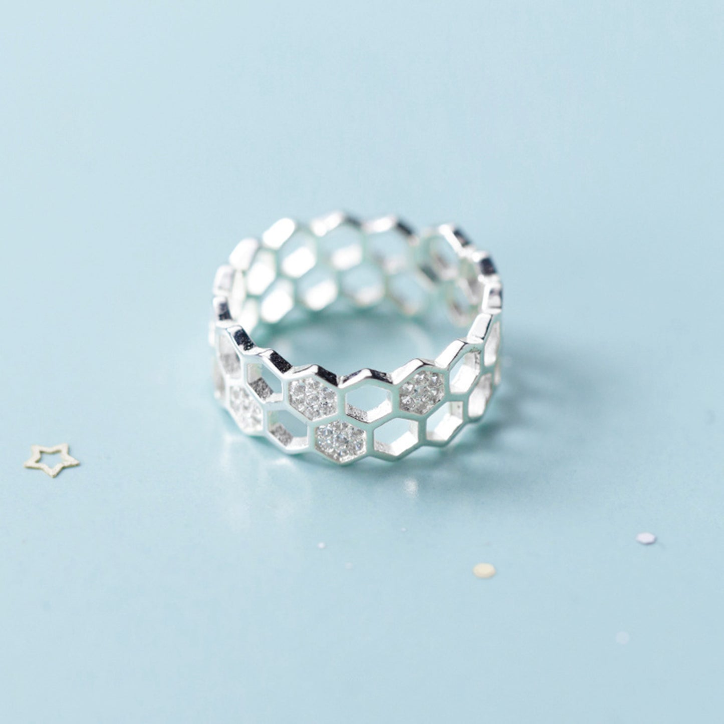 Sterling Silver Beehive Paved CZ Double Layer Open Band Wrap Ring