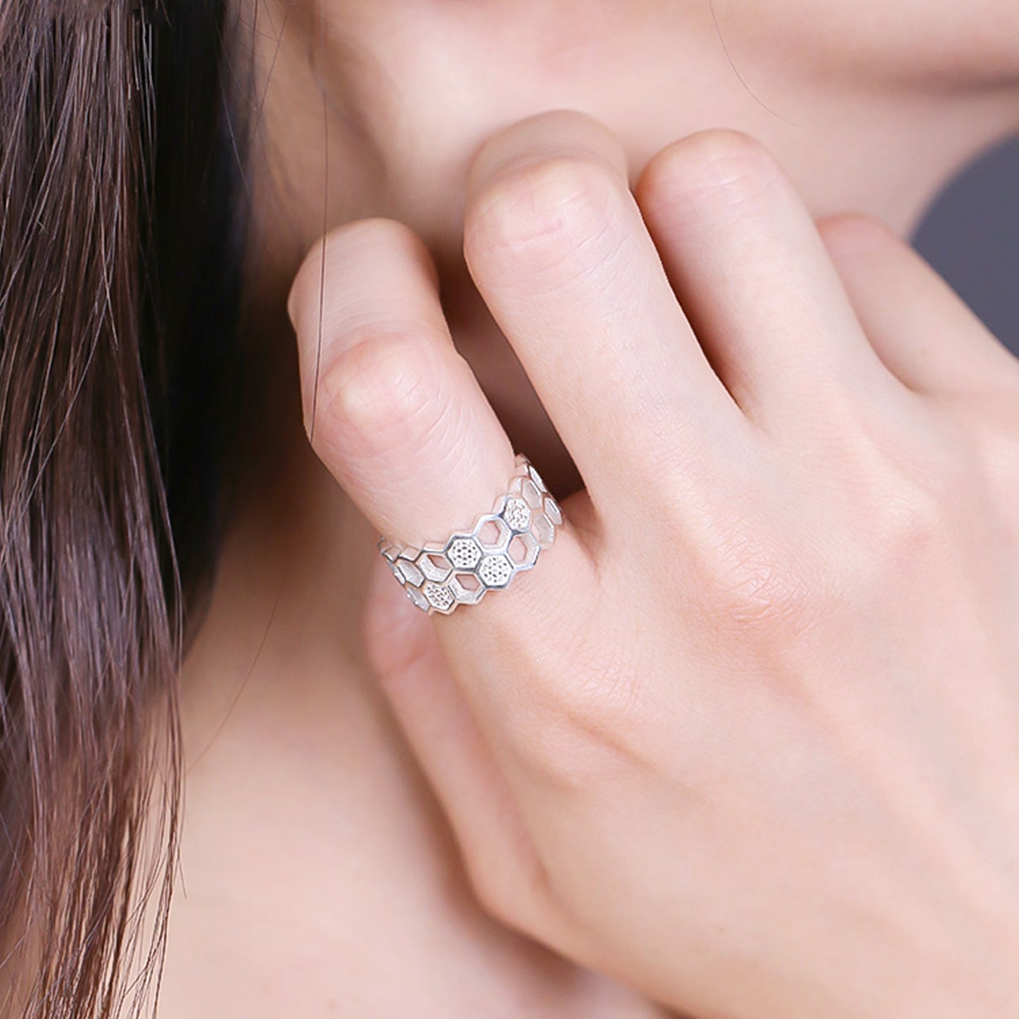 Sterling Silver Beehive Paved CZ Double Layer Open Band Wrap Ring