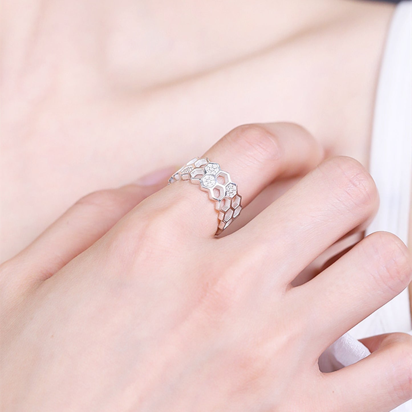 Sterling Silver Beehive Paved CZ Double Layer Open Band Wrap Ring
