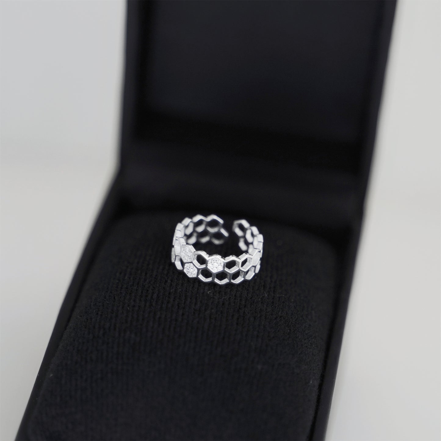 Sterling Silver Beehive Paved CZ Double Layer Open Band Wrap Ring